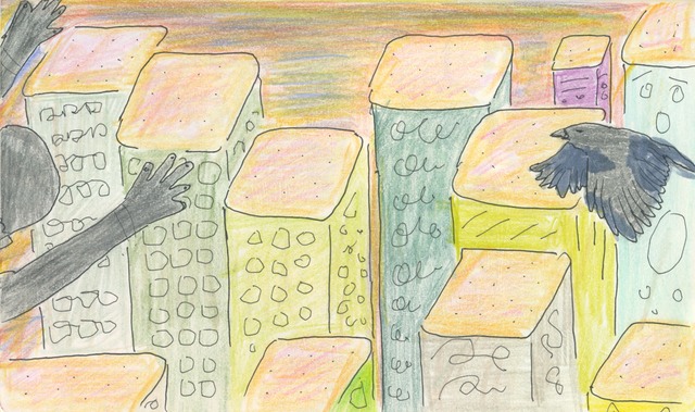 Crow and Man Falling