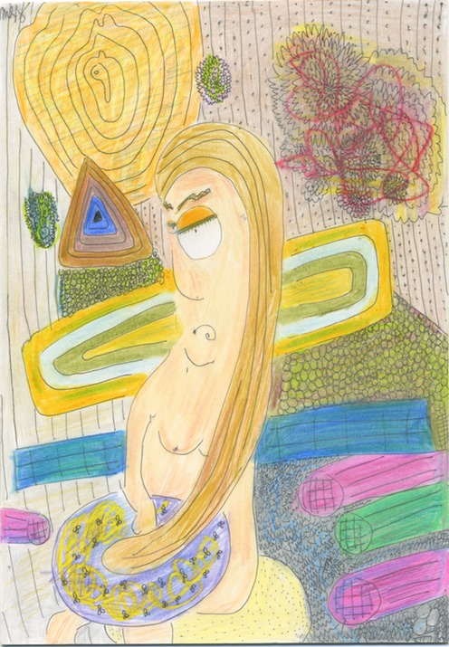 Nude -- holding pillow